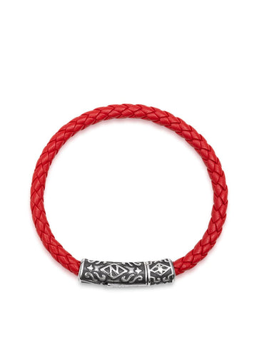 Nialaya Men's Leather Bracelet Men's Red Leather Bracelet with Silver Tube Lock